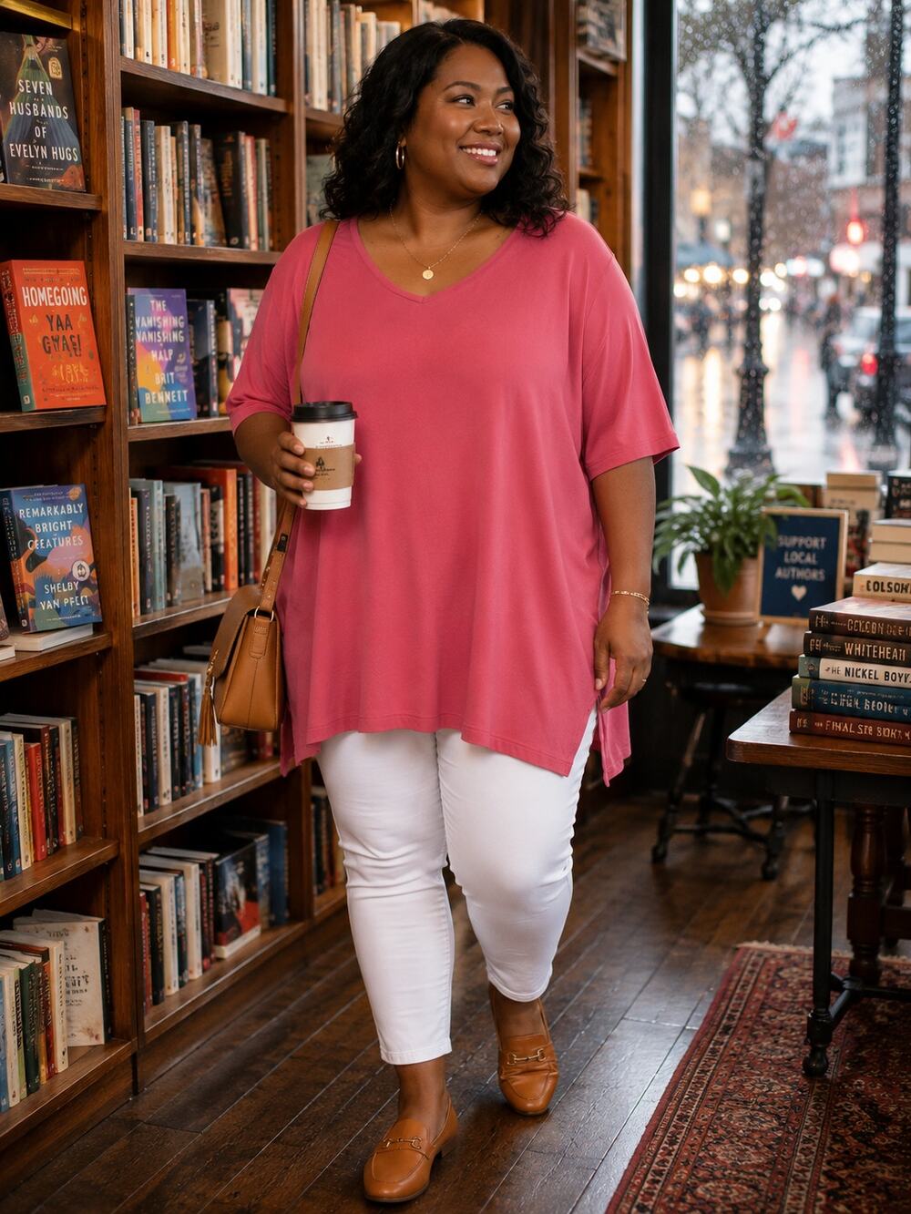 Rose Pink V Neck Tunic Top 2X Stretch High Low Hem Relaxed Casual Plus Size